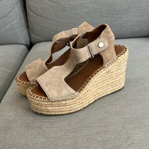Grey suede wedge sandals